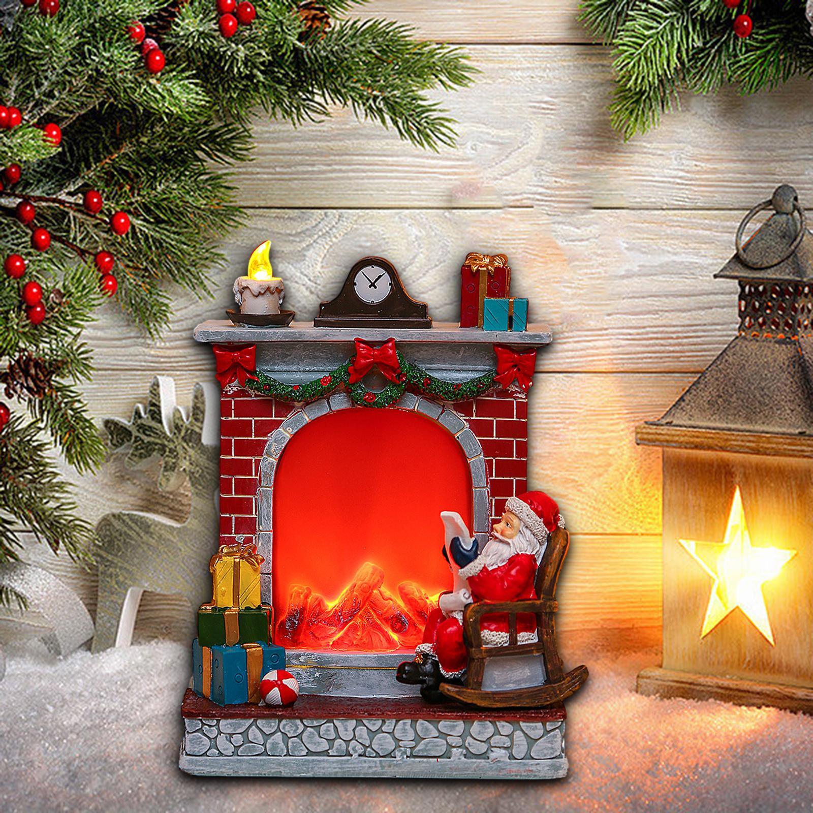 Christmas Fireplace Collectable Figurine Christmas Fireplace Figurine Christmas Fireplace with Light for Table Decor