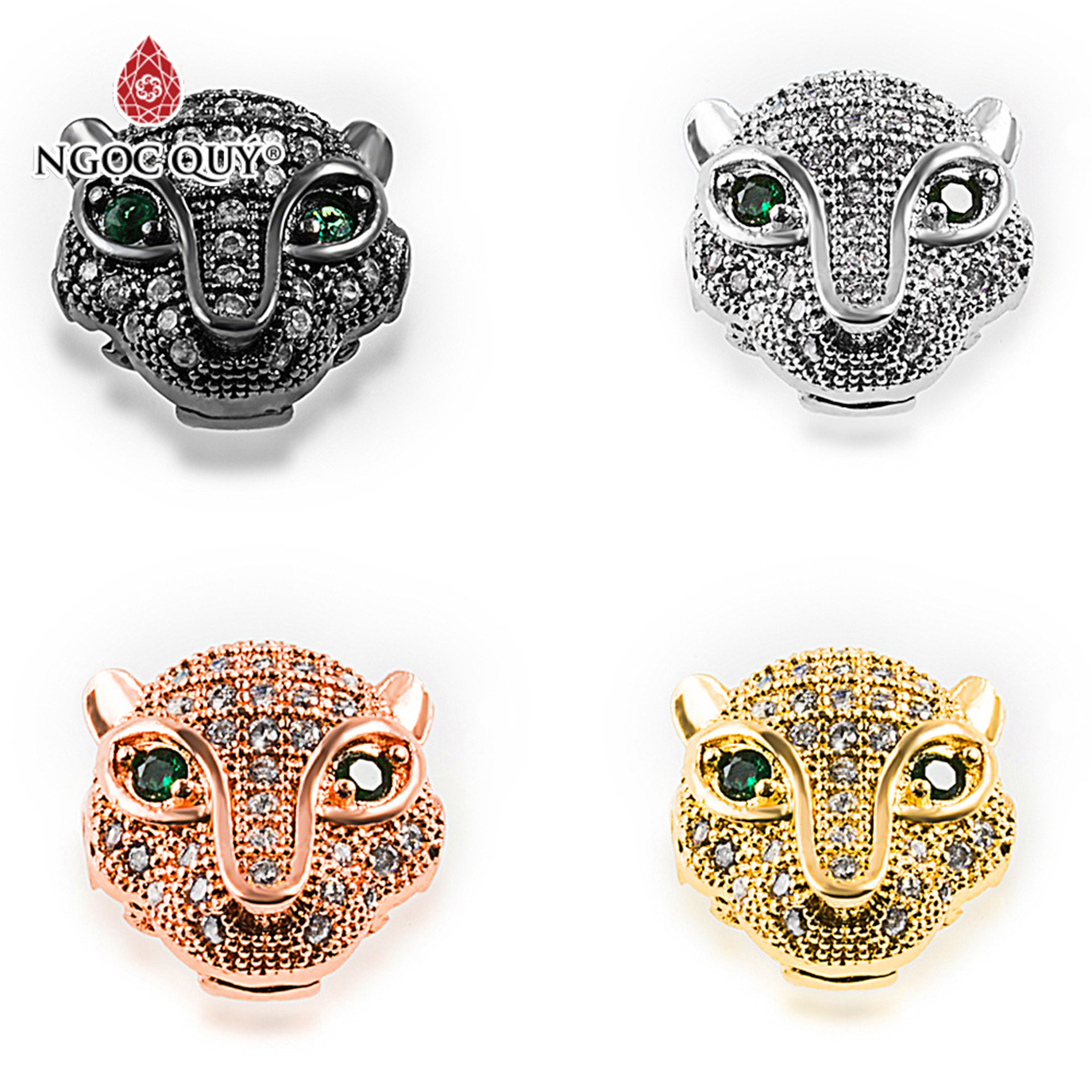 Combo 4 cái charm đầu sư tử đính đá - Ngọc Quý Gemstones