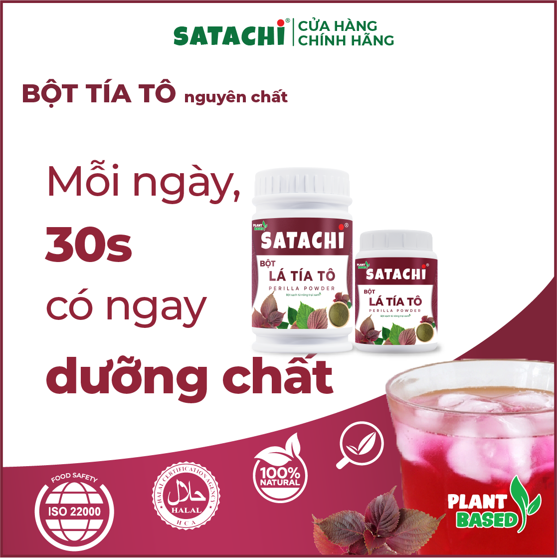 Bột Tía Tô SATACHI nguyên chất. Hỗ trợ điều trị bệnh gout, rối loạn mỡ máu, giải cảm, đẹp da. Hộp 218g