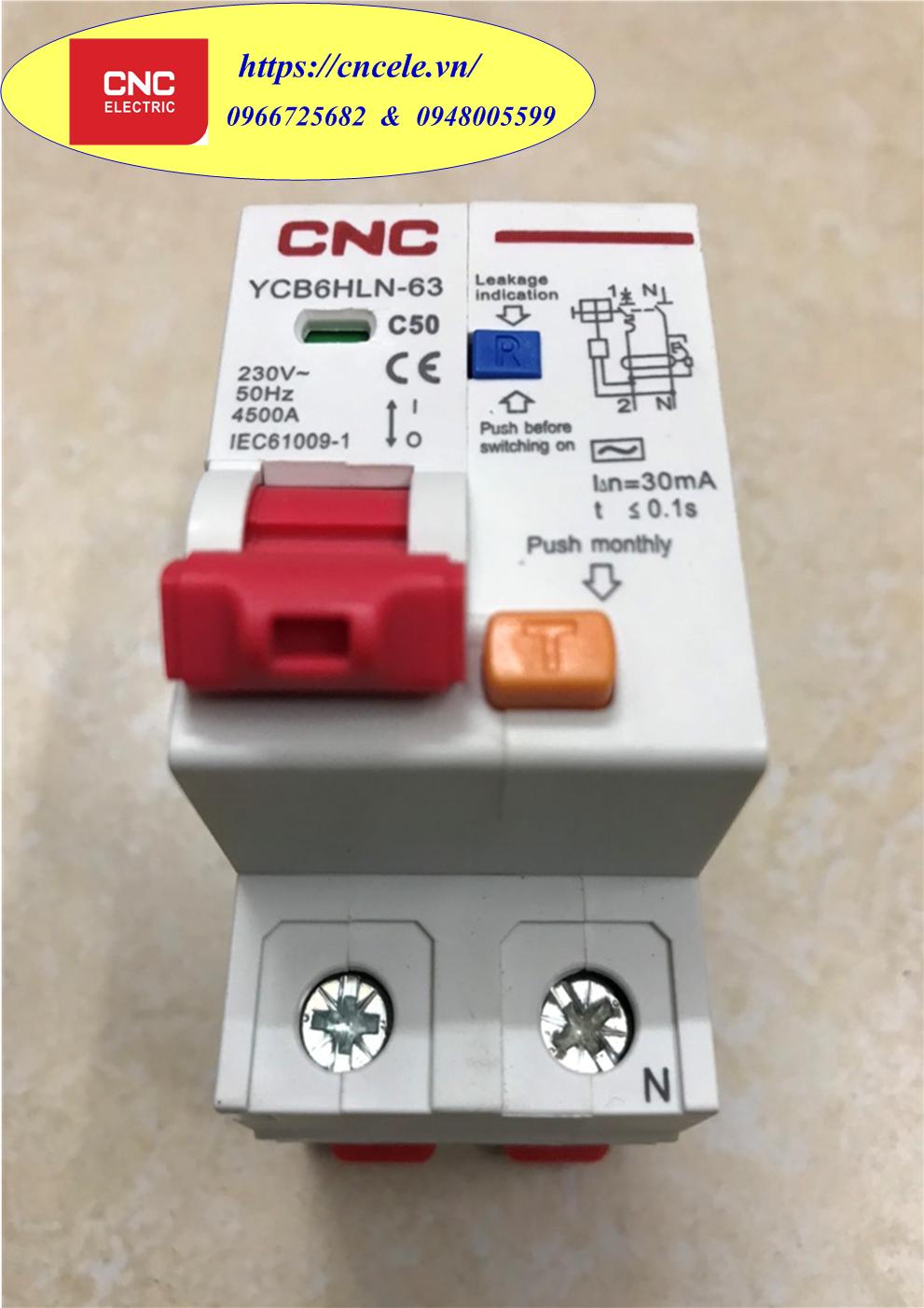 APTOMAT MCB CNC CHỐNG RÒ CHỐNG GIẬT: RCBO 1P+N 50A; Icu = 4.5KA; Mã YCB6HLN-63