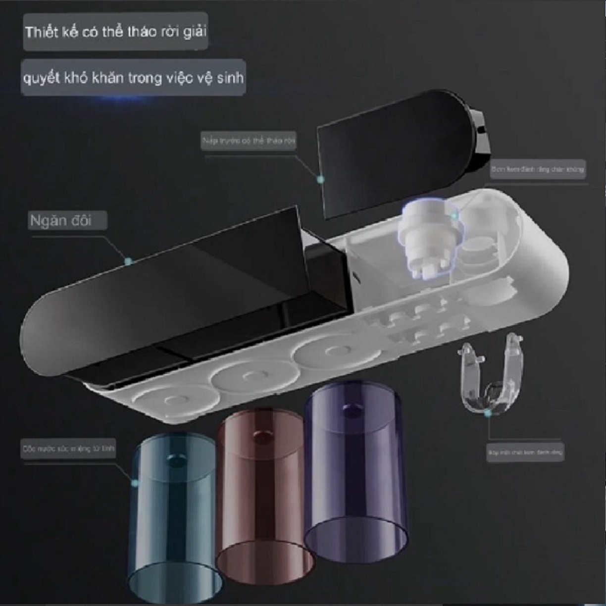 Kệ Nhả Kem 3 Cốc, Cắm Bàn Chải, Giá Để Bàn Chải Đánh Răng Treo Tường Gia Đình Để Đồ Đa Năng Không Khoan Tường