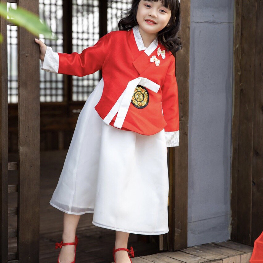Set hanbok bé gái cột nơ áo SE155