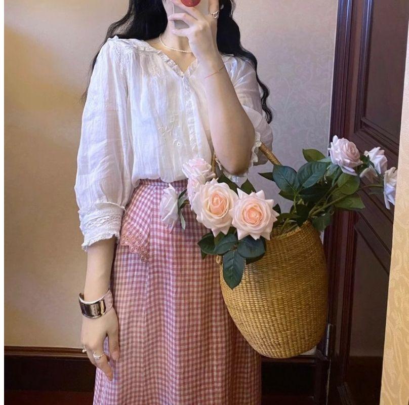 DIYIWEI Váy đỏ giảm tuổi, hoạt bát, dịu dàng, váy ngọt ngào, váy kẻ caro, váy nửa người.