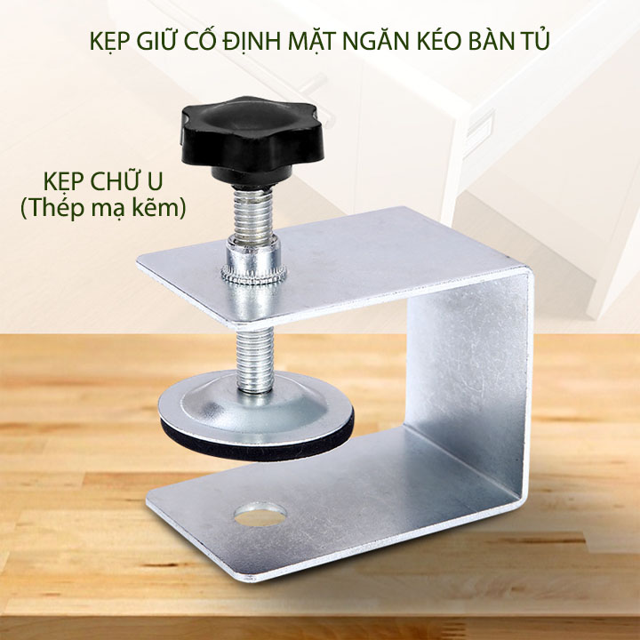 Kẹp cố định mặt ngăn kéo tủ, giúp dễ dàng lắp đặt và chính xác