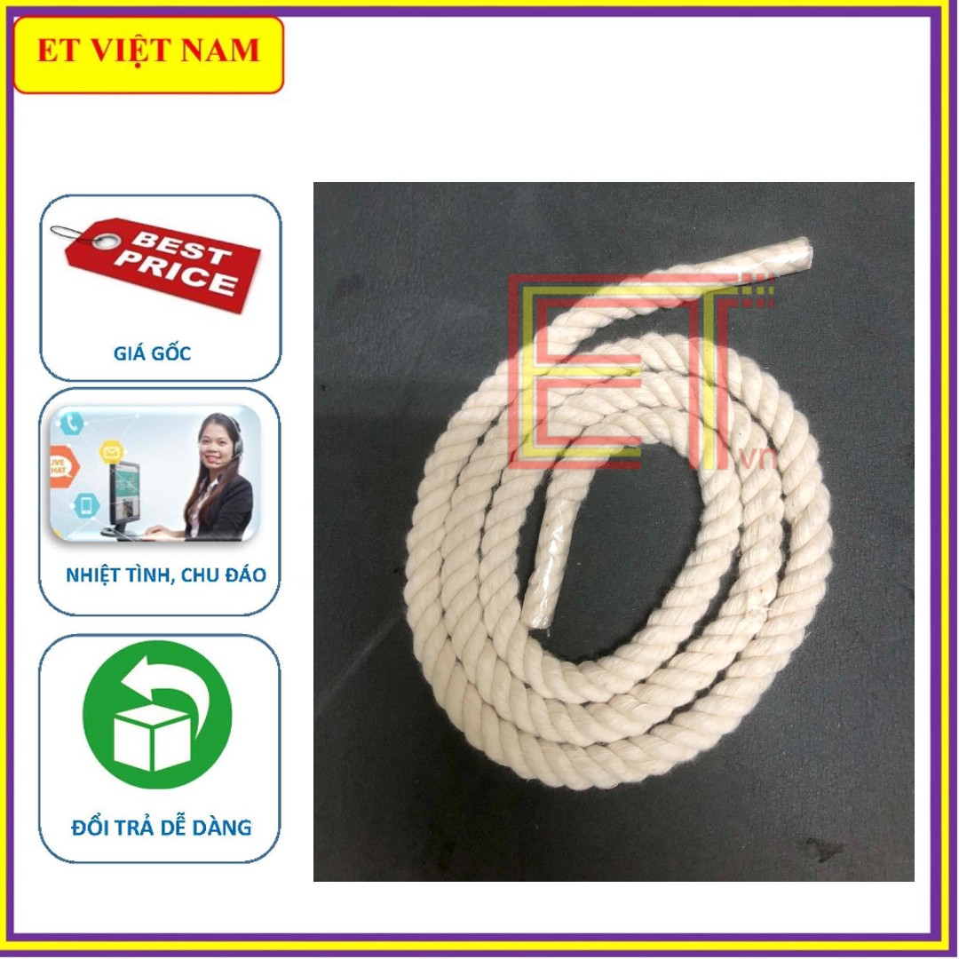 Dây thừng macrame se cotton, dây trang trí tiết diện 12mm màu ngà vàng, thân thiện môi trường, mềm mại tự nhiên