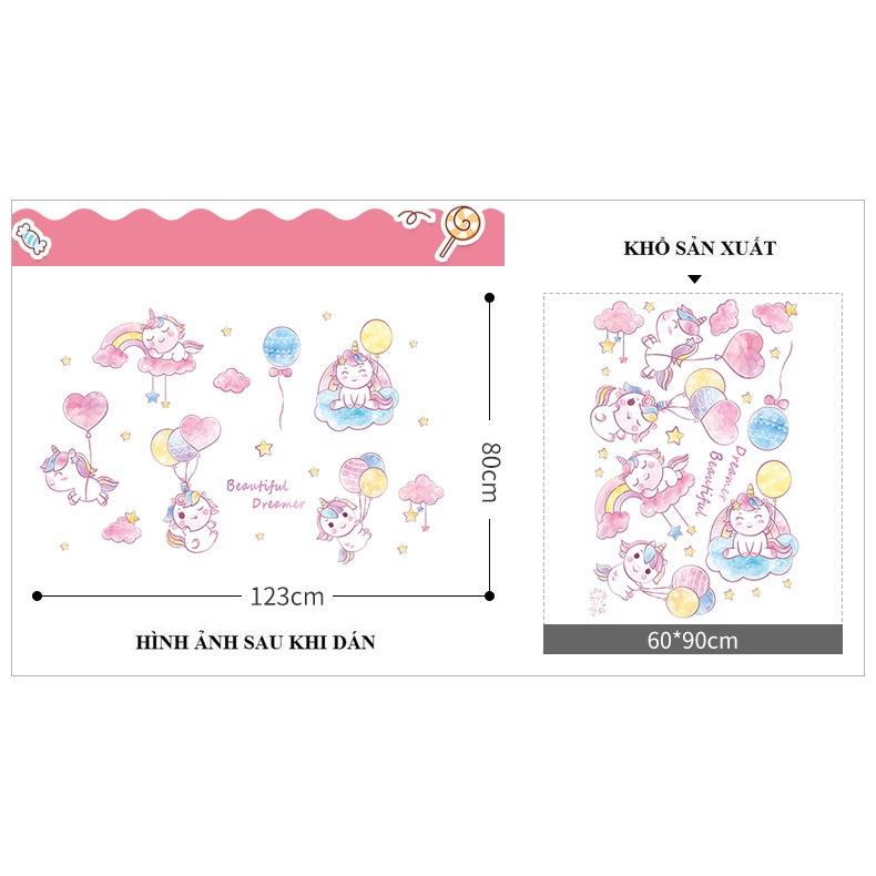 Decal dán tường, tủ quần áo, trang trí phòng bé NGỰA PONY VÀ BÓNG BAY