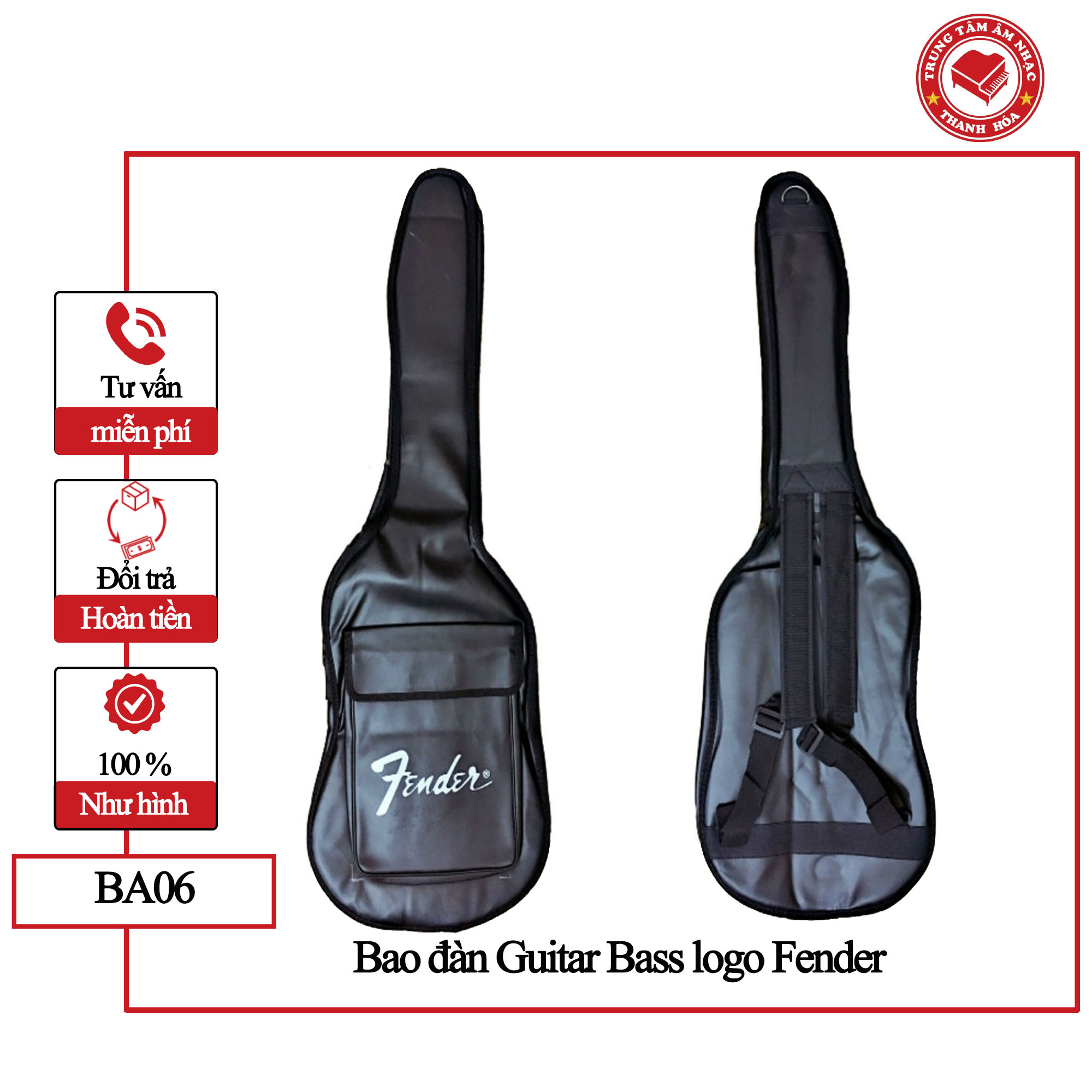 Bao da 3 lớp dành cho đàn Guitar BASS logo fender