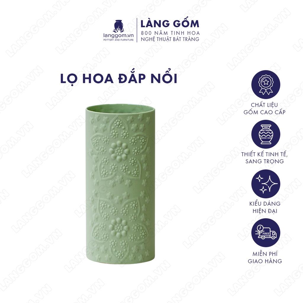 Bình hoa, lọ hoa Gốm sứ Bát Tràng cao cấp Men mát đắp nổi dùng làm quà tặng, trang trí - Làng Gốm Bát Tràng