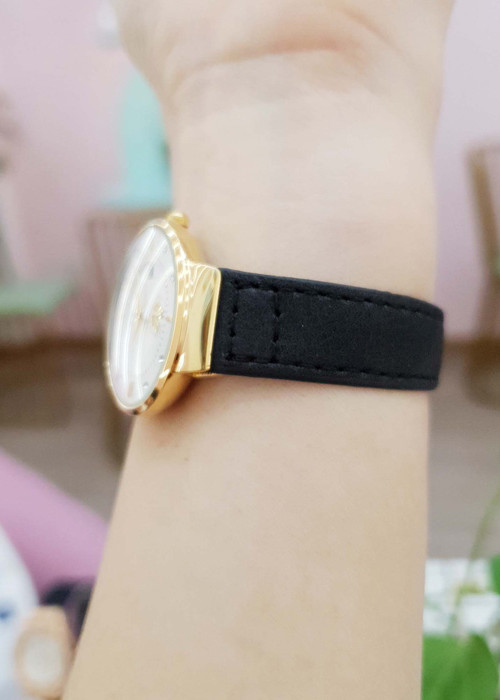 Đồng Hồ Nữ SL Dây Da Viền Mạ Vàng Kim Rốn Độc Đáo Chống Nước Chính Hãng