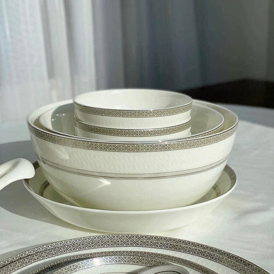 Bộ Bát Đĩa Sứ Cao Cấp Imperial 50 Món Viền Bạc Siêu Sang, Bộ Bát Đĩa Bàn Ăn Tuyệt Đẹp, Nhập Đức