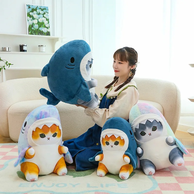 Thú nhồi bông mèo nốt cá mập đáng yêu - Size từ 33cm đến 40cm - Quà tặng gấu bông mèo cá mập đáng yêu