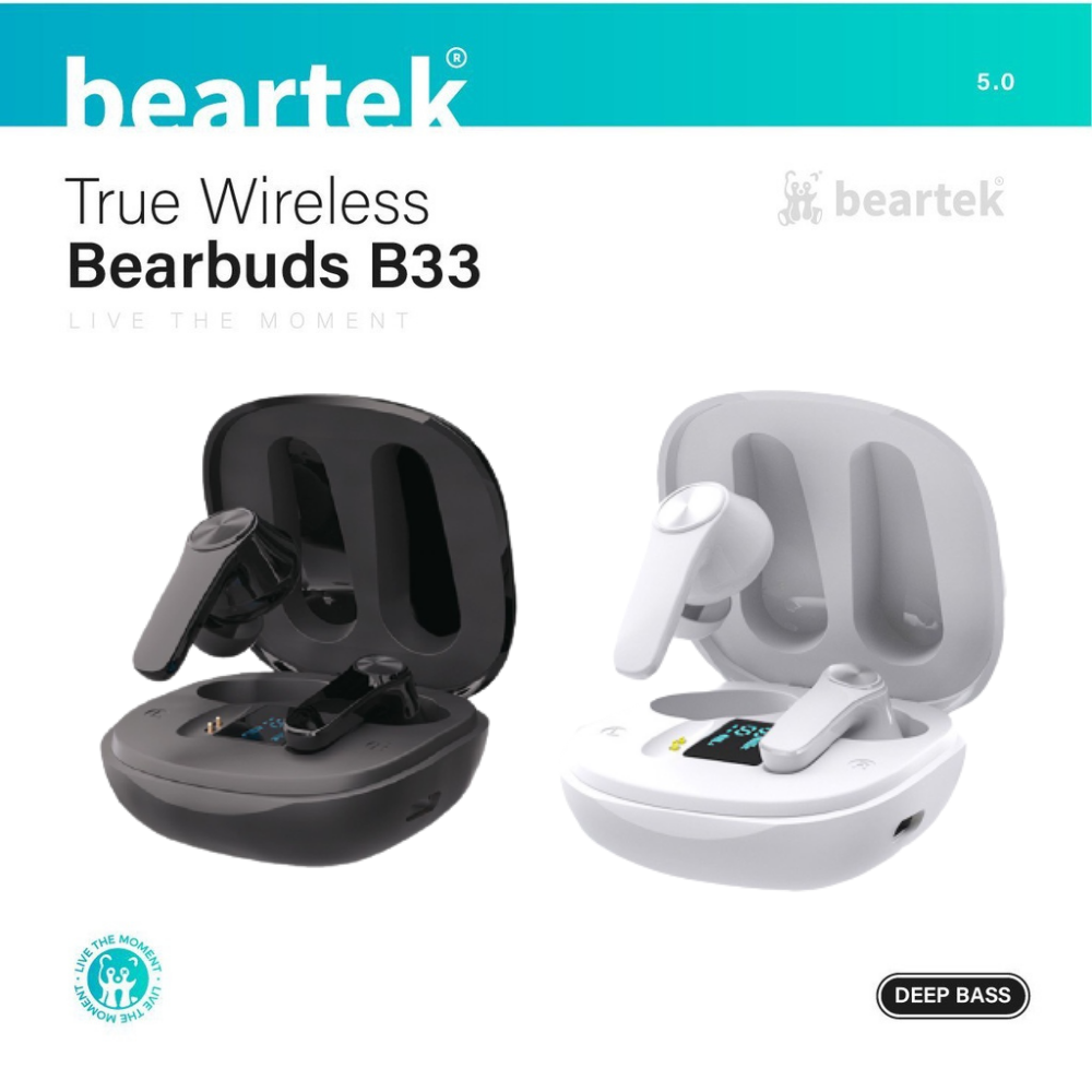 Tai nghe bluetooth không dây Beartek Bearbuds B33 True Wireless màn hình LED thông minh, có định vị, chạm cảm ứng, cửa sổ kết nối – Hàng chính hãng