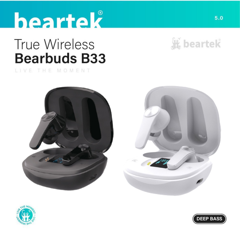Tai nghe bluetooth không dây BEARTEK Bearbuds B33 True Wireless thiết kế sang trọng với màn hình LED thông minh – Định vị - Cảm ứng – Thời gian sử dụng lên tới 4h -  Hàng nhập khẩu