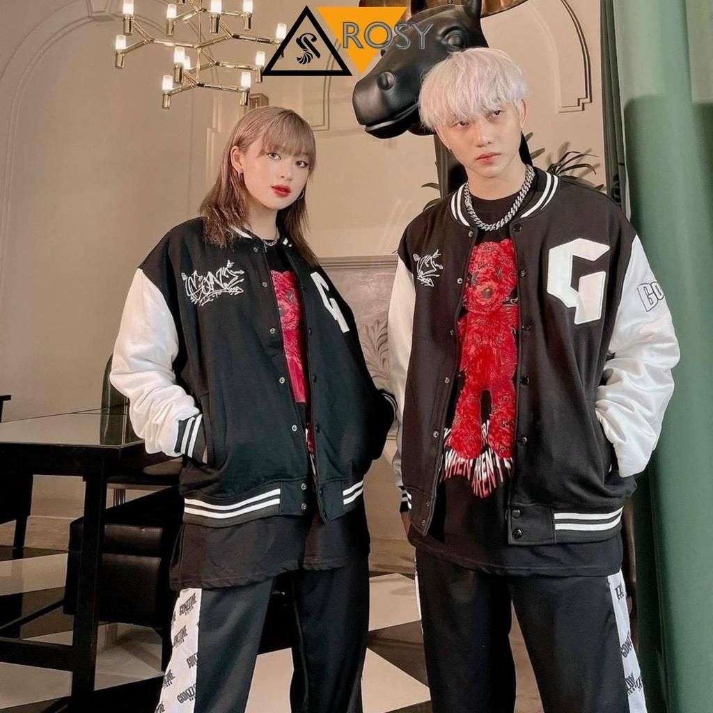 Áo khoác dù bomber nam nữ unisex form rộng 2 lớp nam nữ ulzzang, Áo khoác nỉ bomber nam nữ dù form rộng cao cấp, áo khoác nhung tăm họa tiết chữ G tweed đẹp phối gió màu đen