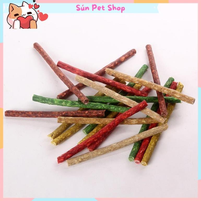 Đồ ăn vặt xương gặm sạch răng cho chó - Xương que tròn nhiều màu 12cm