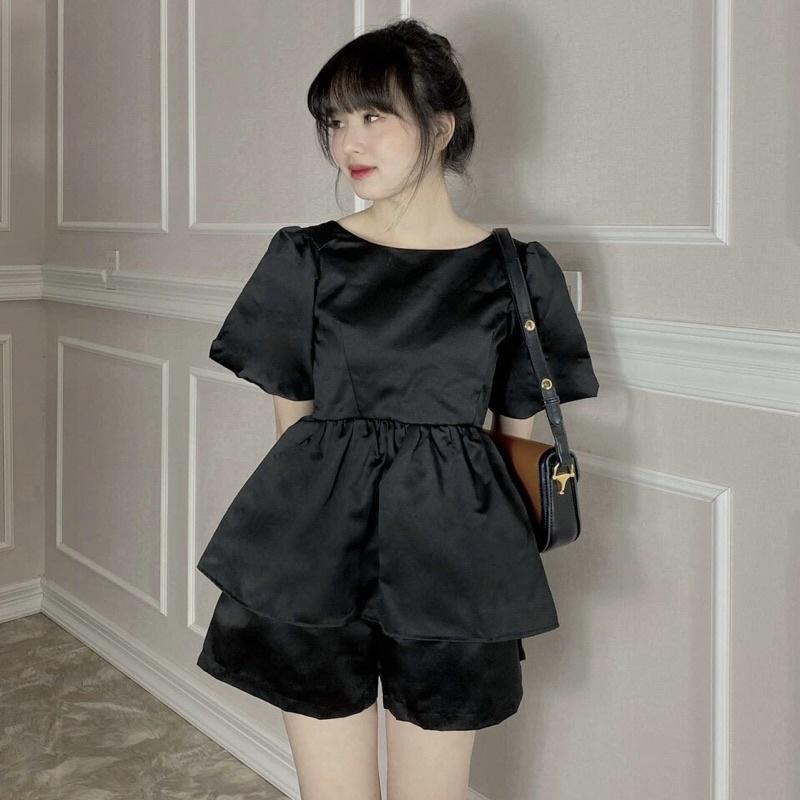 Sét Babydoll Nơ Kem Áo Tay Bồng Siêu Xinhh