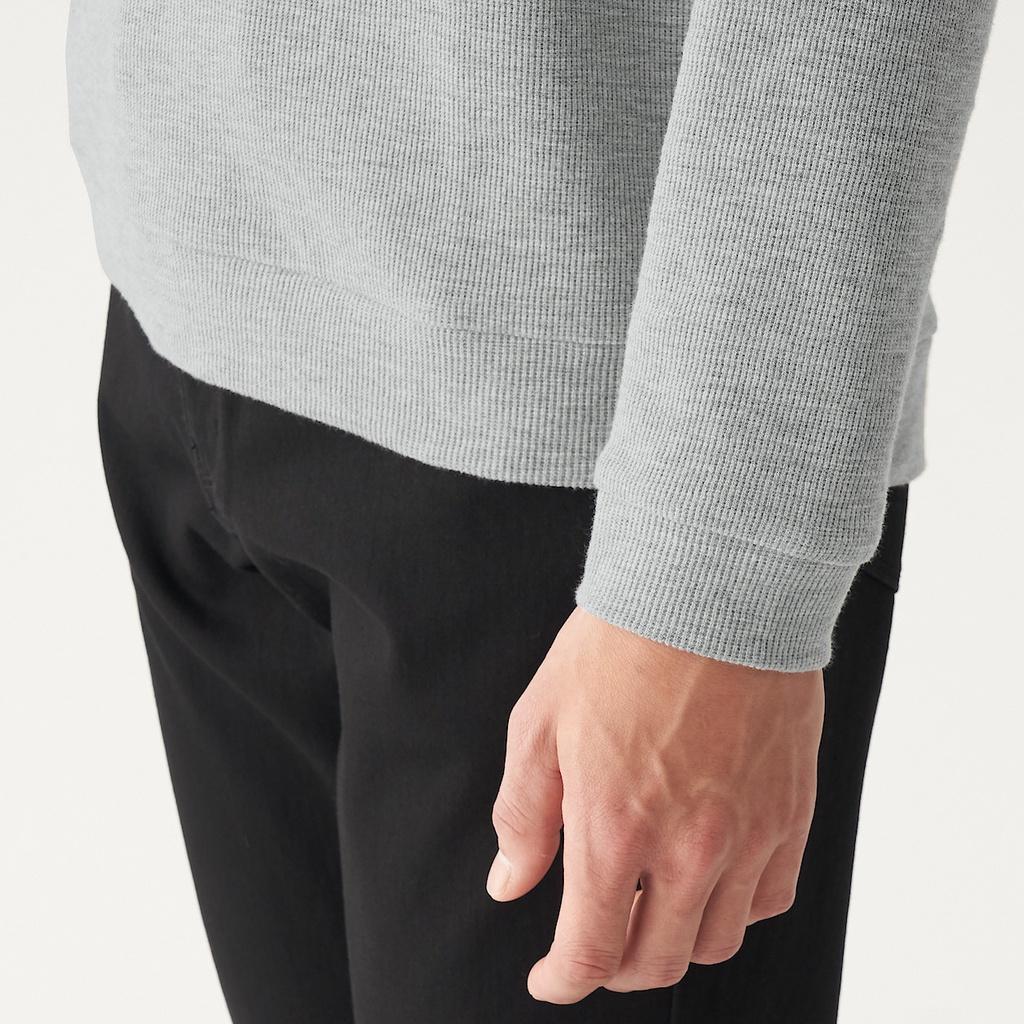 Áo thun nam dài tay cổ tròn LONG WAFFLE - Eking Clothing vải cotton dệt đen xen tổ ong co dãn, dày dặn.