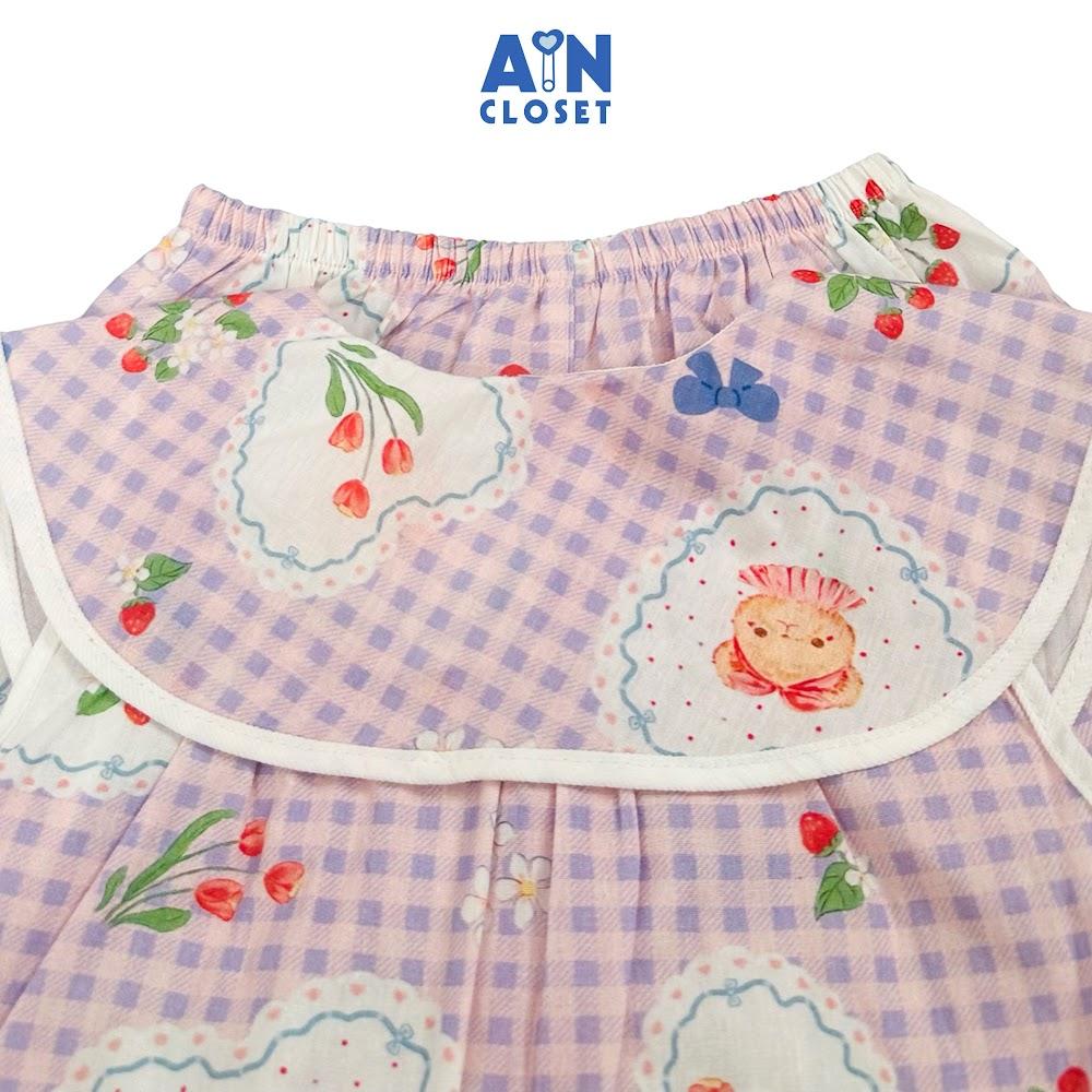 Bộ quần áo Ngắn bé gái họa tiết Caro Dâu Tím cotton - AICDBGYPAZBO - AIN Closet