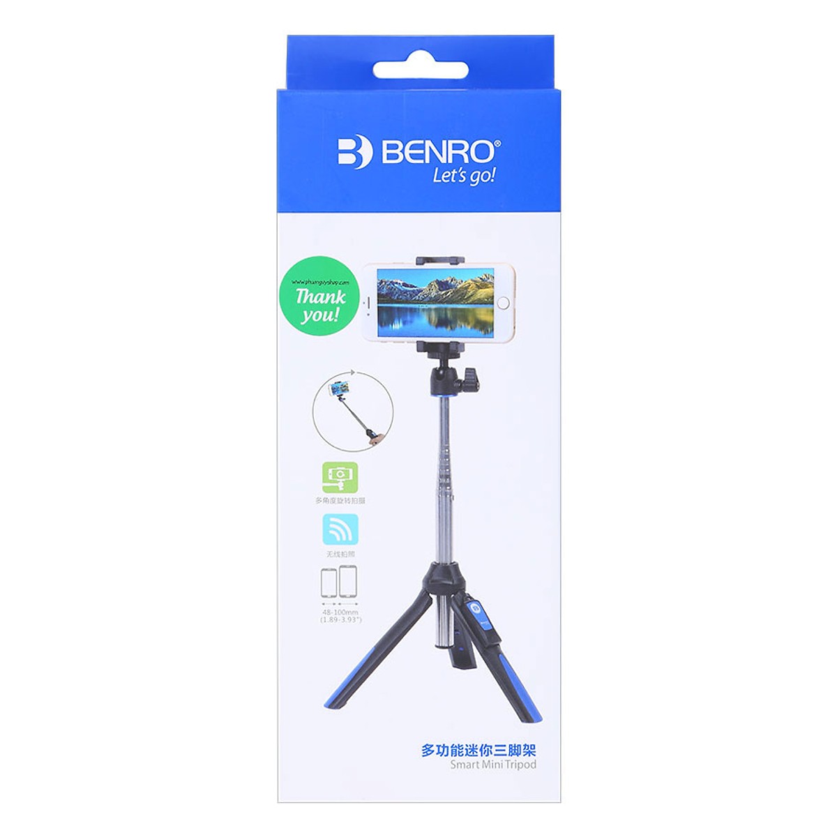 Gậy Selfie Chụp Hình Tự Sướng Tích Hợp Tripod Benro MK10 Hỗ Trợ Bluetooth 3.0( Đen Xanh) - Hàng Nhập Khẩu