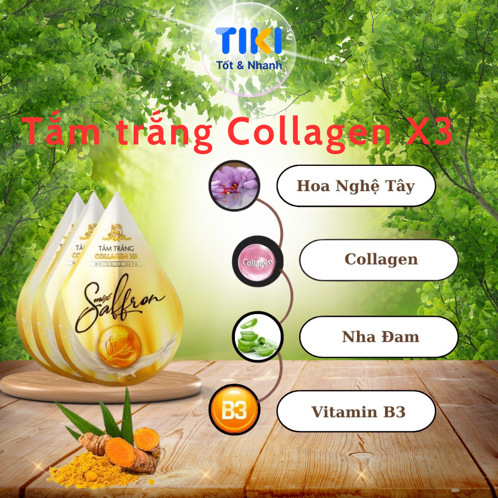 Tắm Trắng Body Collagen X3 Sữa tắm trắng body toàn thân Saffron Đông Anh Chính Hãng Hộp 3 Gói Bật Tông Tức Thì