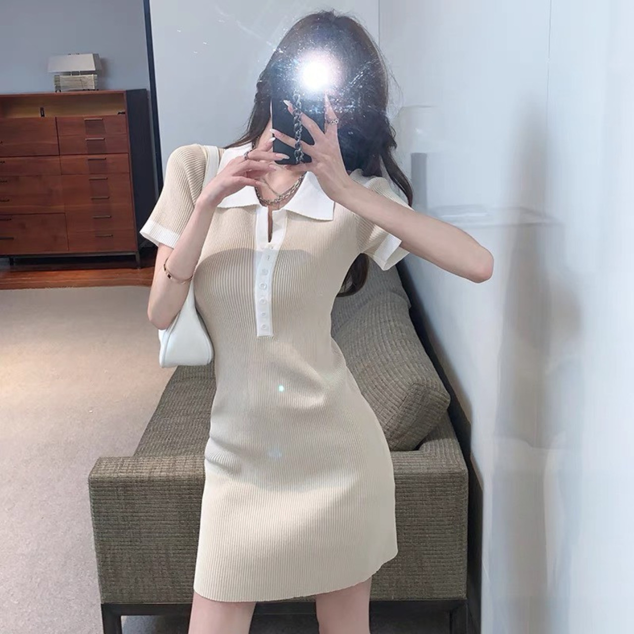 Đầm body tay ngắn cúc khuy chất thun mặc tôn dáng freesize <53kg