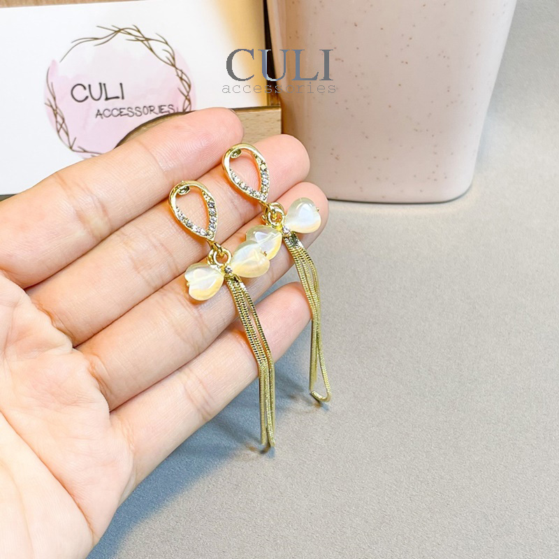 Khuyên tai dáng dài tua rua, hình nơ kết xà cừ HT609 - Culi accessories