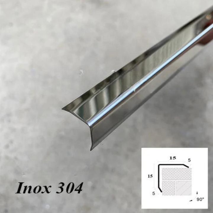 Nẹp inox 304 chữ V trắng gương, Nẹp v inox dày 0.6li hàng bo cạnh, thanh dài 2m44 thi công đơn giản