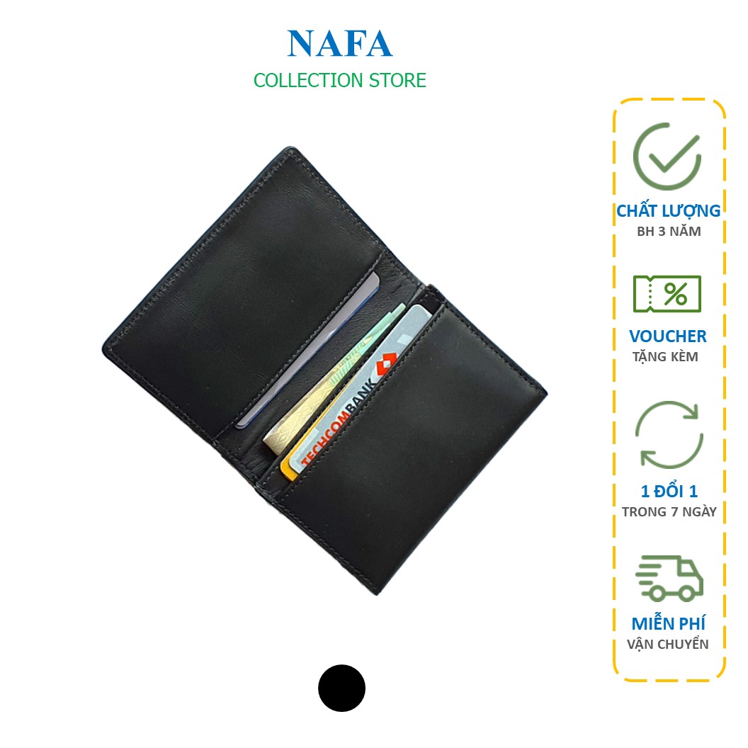 Ví namecard, ví mini đựng thẻ card da bò thật NAFA VD104 nhỏ gọn, tiện lợi - Màu đen trơn