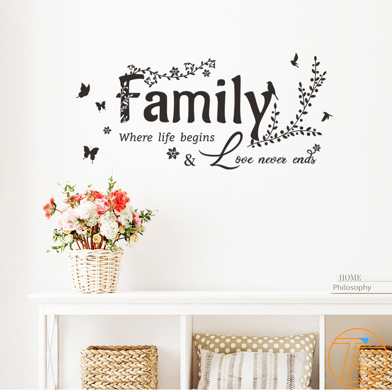 Decal trang trí dán tường mẫu chữ Family khổ 30x60cm