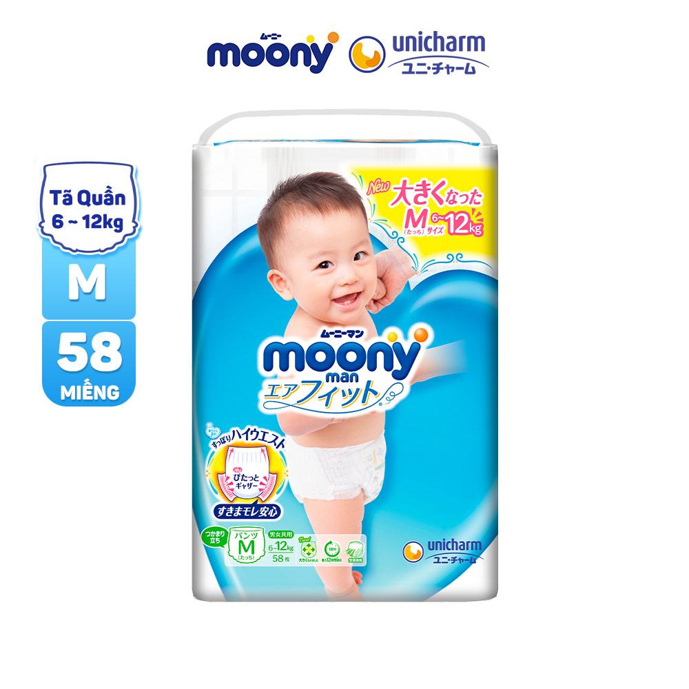 Tã/Bỉm Quần Cao Cấp Moony Size M58, L44 (BOY/GIRL), XL38 (BOY/GIRL), XXL26 (BOY/GIRL)