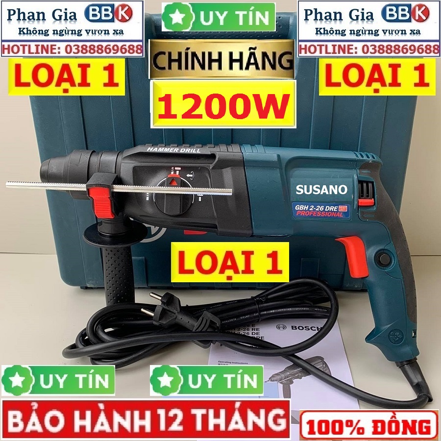 Máy Khoan Đục Bê Tông 1200W, 3 Chế Độ 2 - 26 Cam kết 100% Ruột Đồng Máy Khỏe Chạy Êm Bền