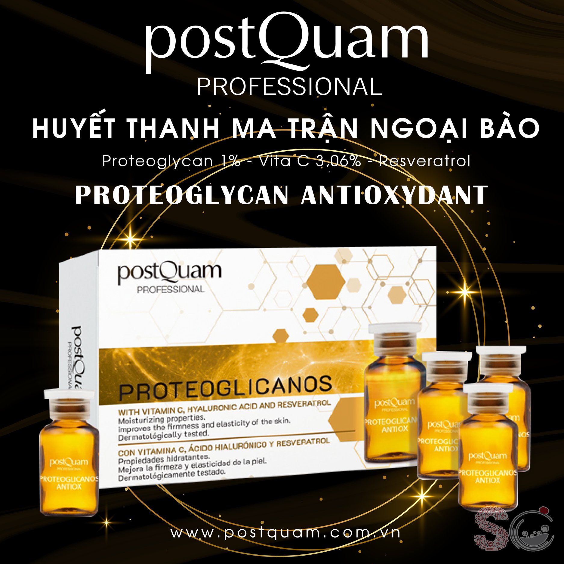 postQuam - Huyết Thanh Ma Trận Ngoại Bào Proteoglycan  - Vita C – Resveratrol (10x2ml)