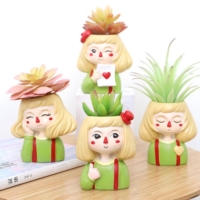 Chậu Hoa Hình Cô Gái Hoạt Hình Dễ Thương