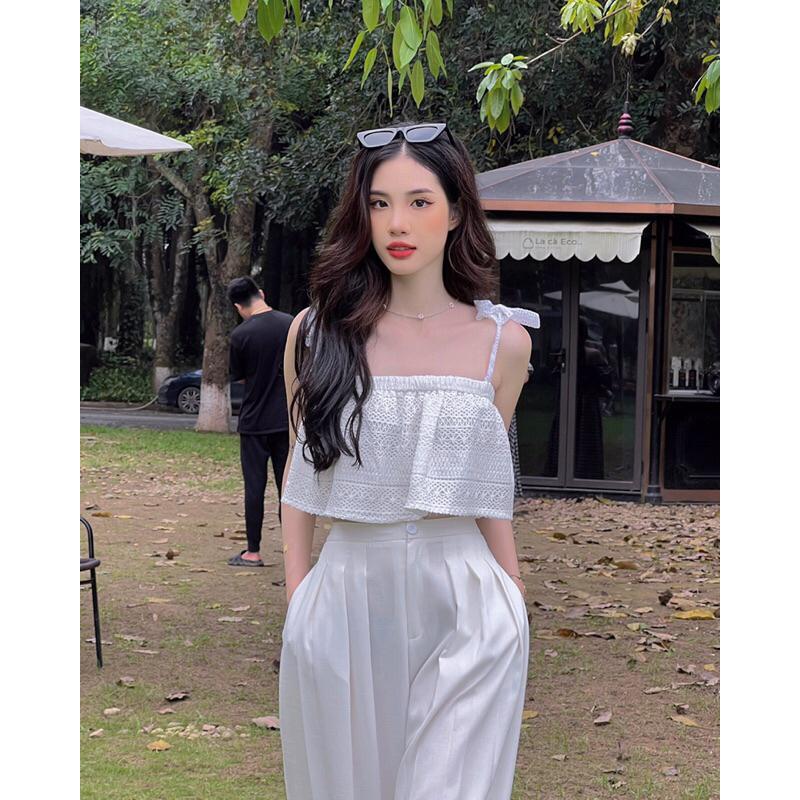 Áo nữ croptop 2 dây bản to họa tiết ren hàng thiết kế avnd042306 by germe