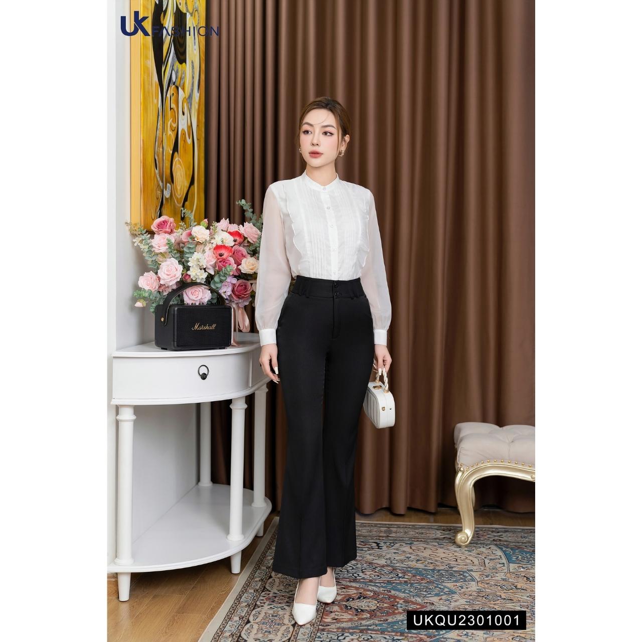 Quần Ống Loe Nữ NK FASHION Thiết Kế Cạp Cao 2 Cúc Chất Vải Nhập Hàn Dày Dặn Đứng Phom Phong Cách Thanh Lịch UKQU2301001