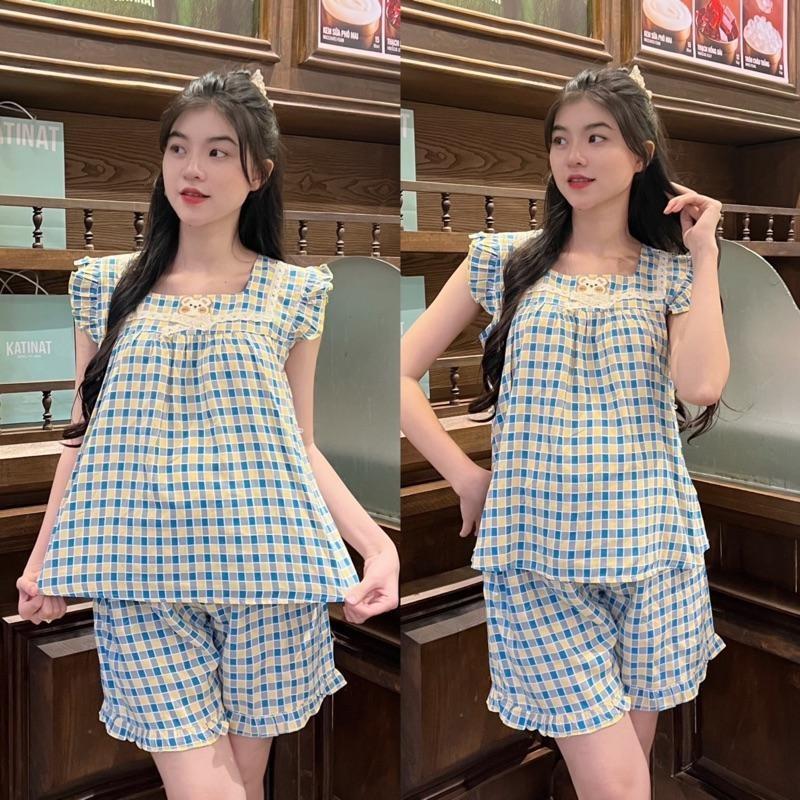 Đồ bộ bầu Đùi Tay Bèo vải tôn 2 da mềm mát quần có chun điều chỉnh - Vàng