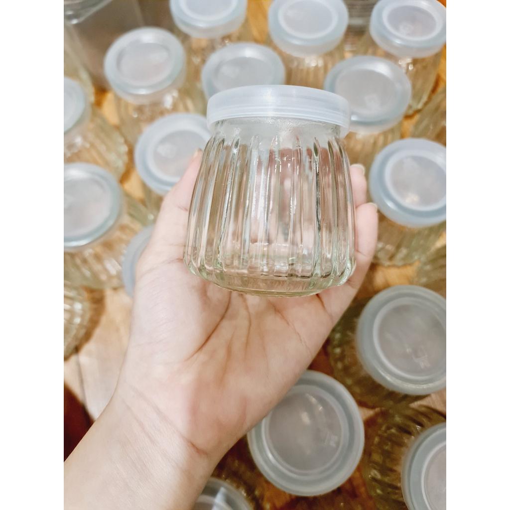 Hũ thuỷ tinh làm Yaourt - bánh Flan sọc 100ml nắp nhựa