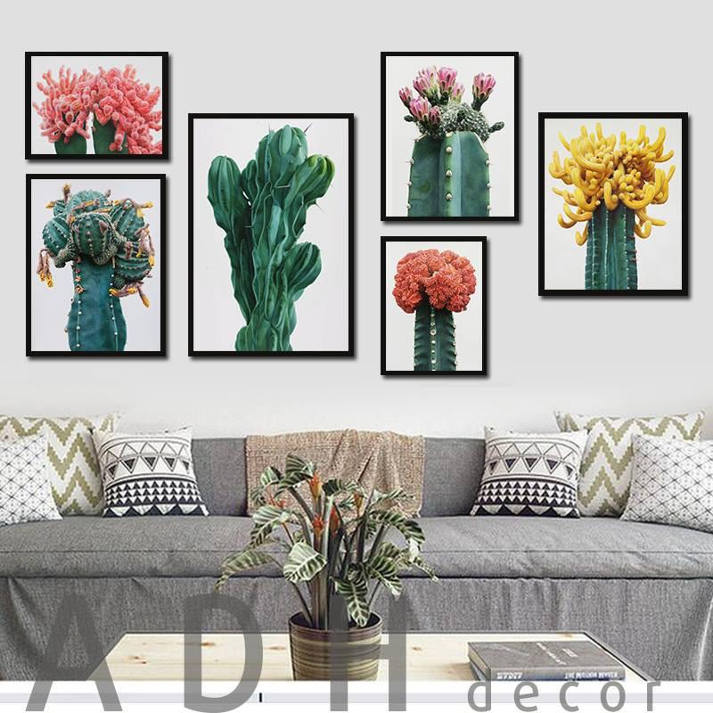 Bộ Tranh treo tường, Bộ 6 tranh canvas hoa xương rồng ADH008
