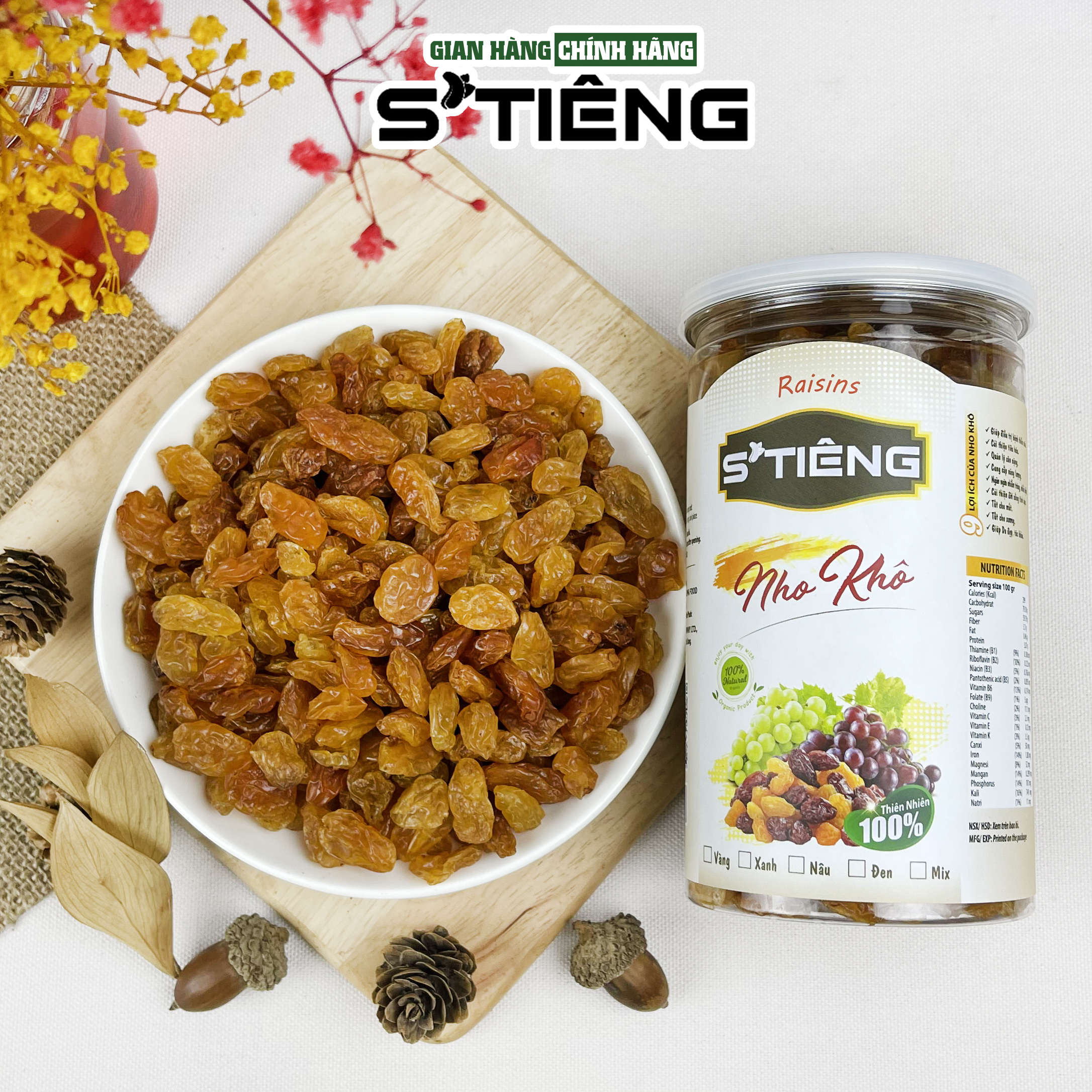 500Gr Nho Vàng Không Đường STIÊNG Chuẩn Vị