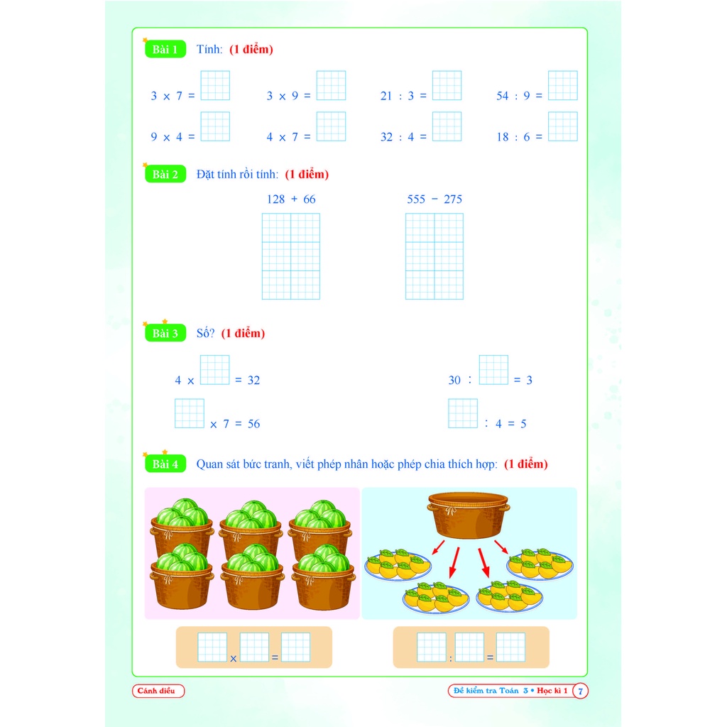 Sách - Combo Bài Tập Tuần và Đề Kiểm Tra Toán Lớp 3 - Học Kì 1 - Cánh Diều