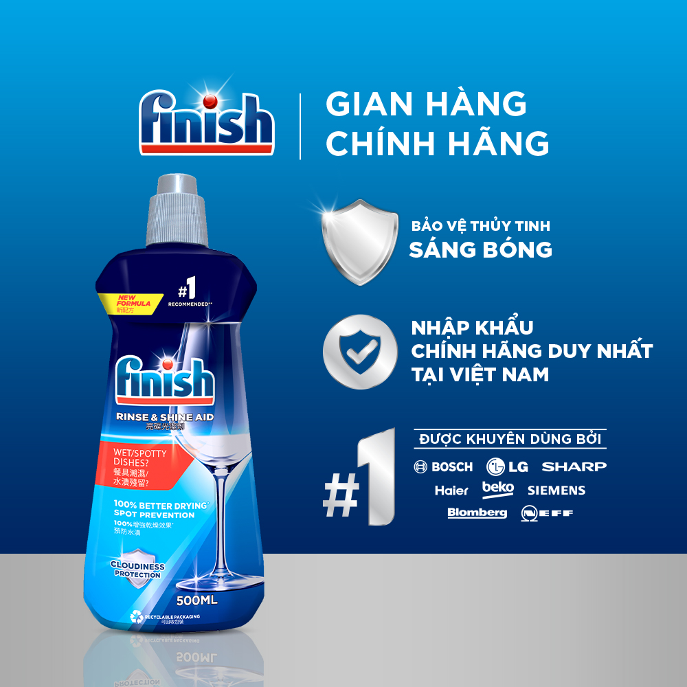 Combo Viên Rửa Chén Powerball Power Essential Lemon Sparkle - Túi 100 viên + Nước làm bóng Finish Rinse &amp; Shine Aid 500ml