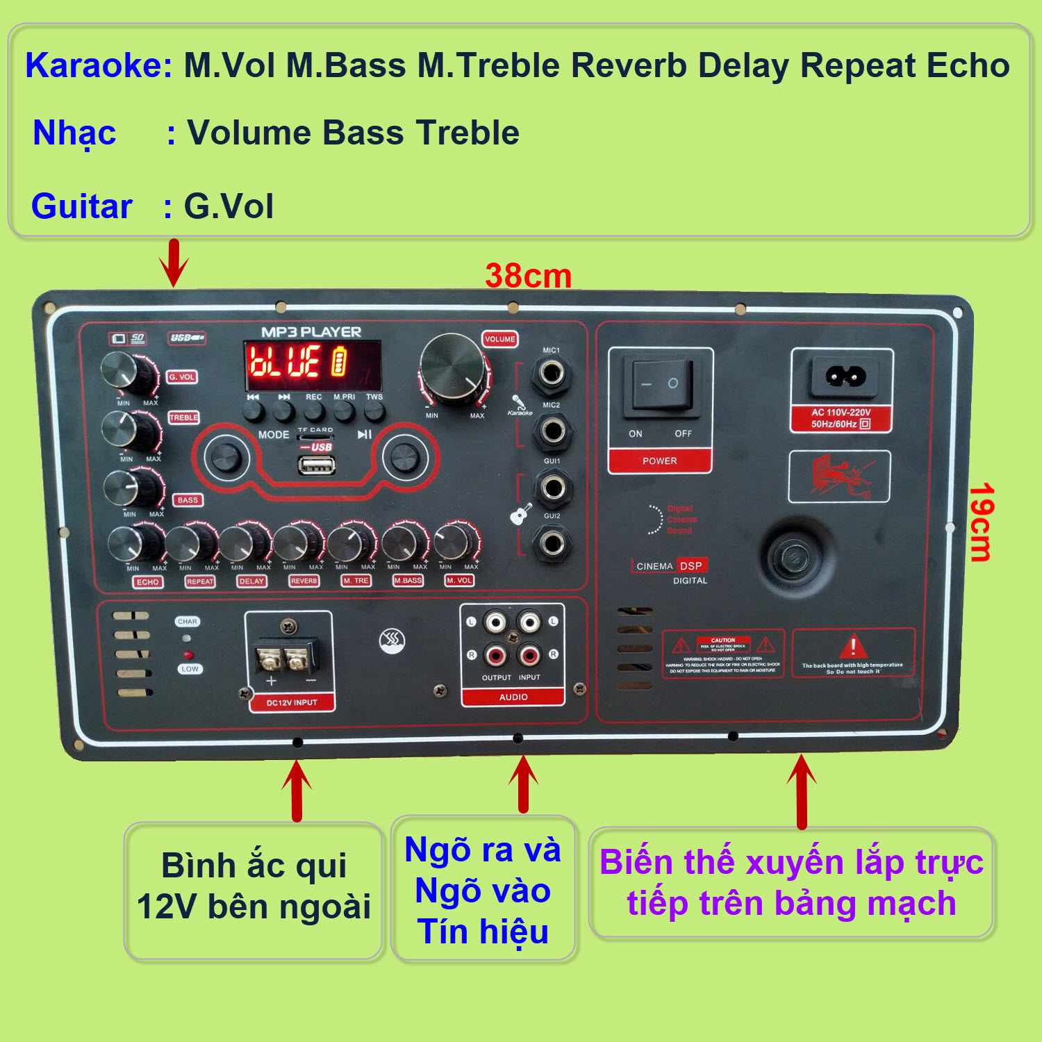 Mạch loa kéo Reverb DSP chạy FET công suất 200W 8 ôm – 400W 4 ôm, loa kéo ĐÔI 5 – 4 – 3 tấc hoặc loa kéo ĐƠN 5 – 4 tấc - NGANG