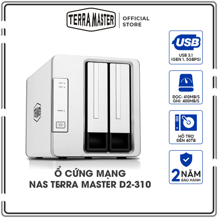 Thiết bị lưu trữ DAS TerraMaster D2-310 USB 3.1 Type-C - 2 khay ổ cứng Hàng chính hãng