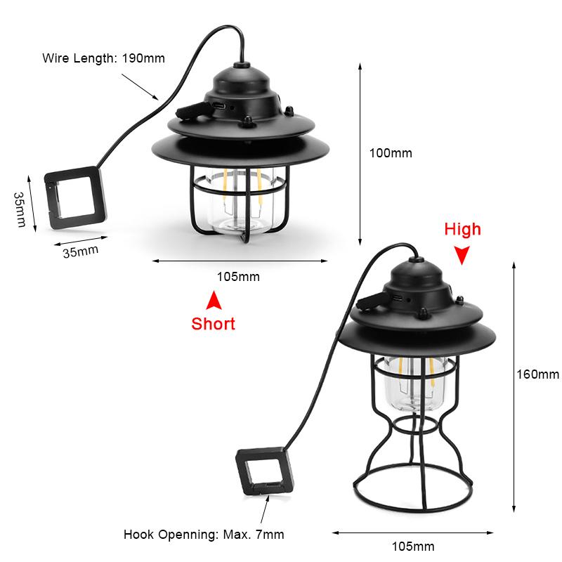 Đèn LED cắm trại USB có thể sạc lại phong cách Vintage di động, không thấm nước