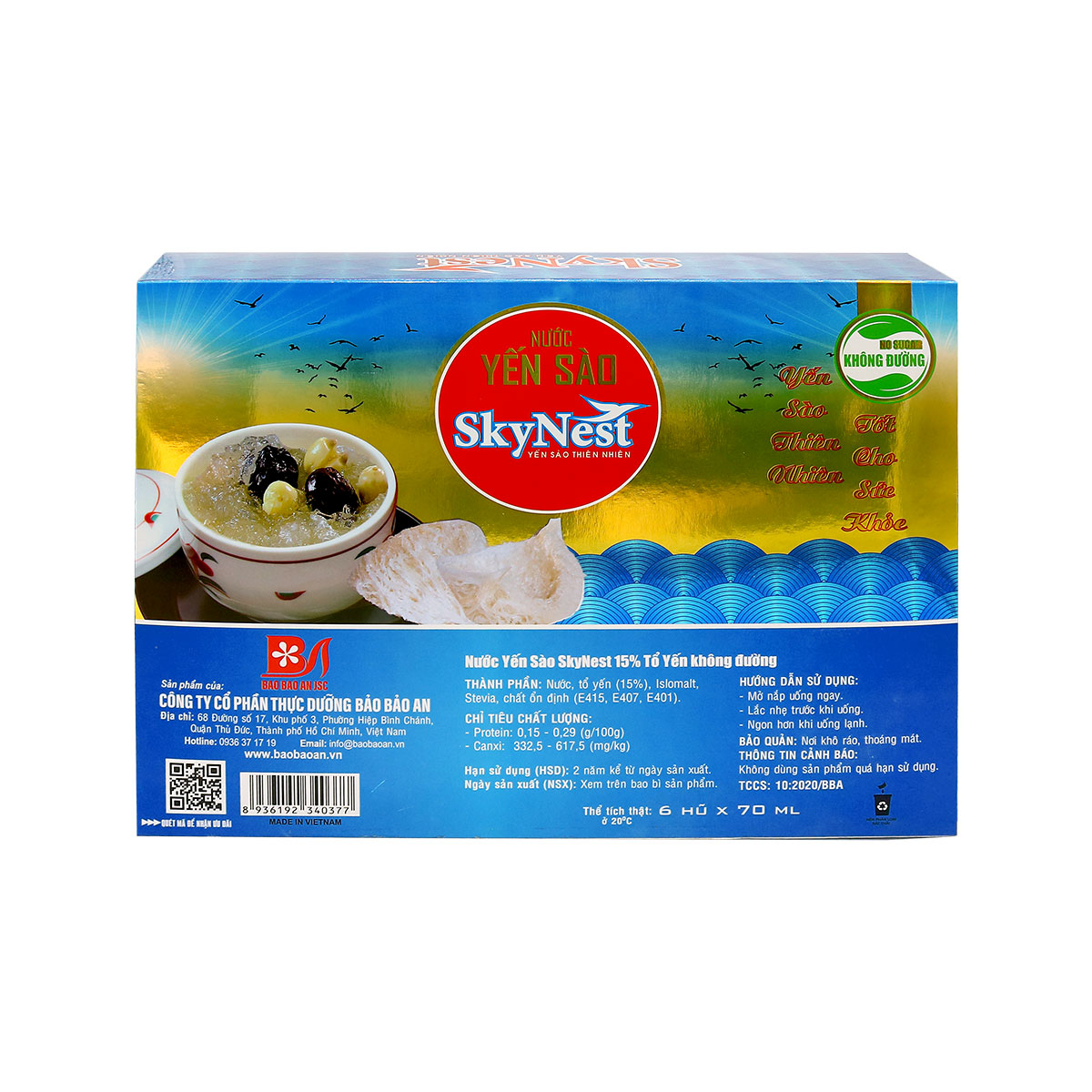 [Hộp quà 6 lọ x 70ml] Nước yến sào SkyNest 15% Tổ Yến KHÔNG ĐƯỜNG