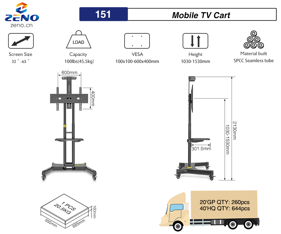 CỘT TIVI DI ĐỘNG KLC-151 (32" - 65") GIÁ TREO TI VI DI ĐỘNG 