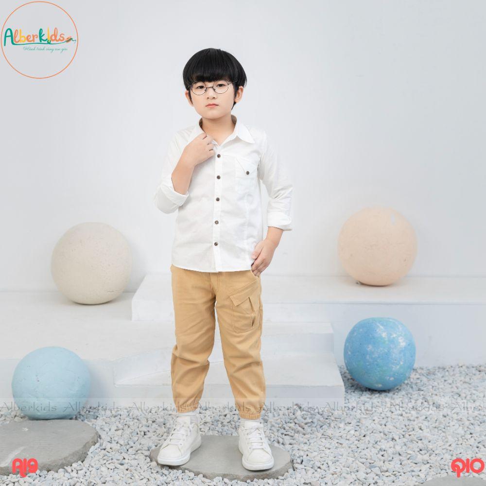 Sét đồ bộ bé trai ALBER áo sơ mi quần dài phong cách Hàn Quốc cho trẻ em 5,6,7,8,9,10,11,12 tuổi