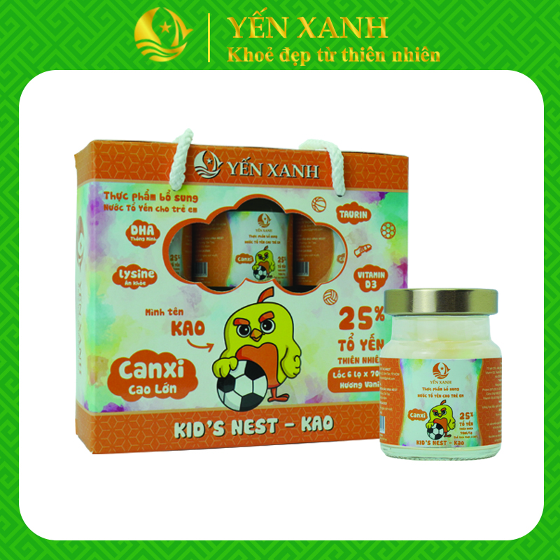 25% tổ yến - Thực phẩm bổ sung: Nước tổ yến chưng dành cho trẻ em Kid's nest - Kao hương vani - YẾN XANH - Lốc 6 lọ x 70ml