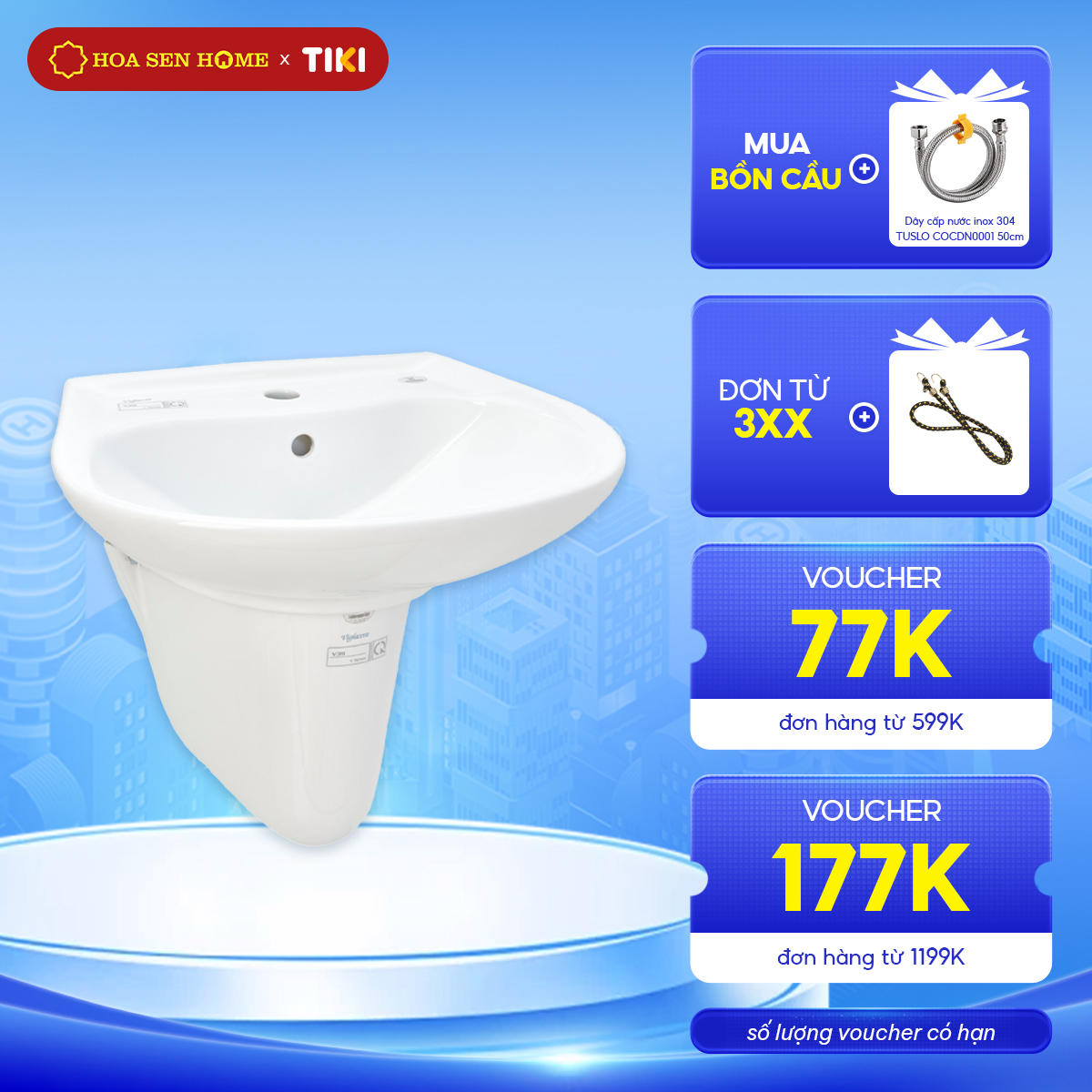 Bộ lavabo treo tường chân ngắn Viglacera V39 sứ Ceramic trắng sáng, men Men Nano Titan diệt khuẩn đến 86%, lòng sâu, có lỗ xả tràn - Hoa Sen Home - Hàng chính hãng