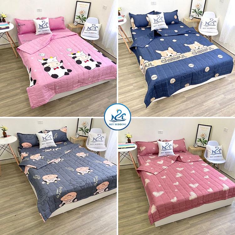 Bộ chăn ga gối hè cotton poly M2T Bedding, chăn hè trần bông họa tiết mền đáng yêu